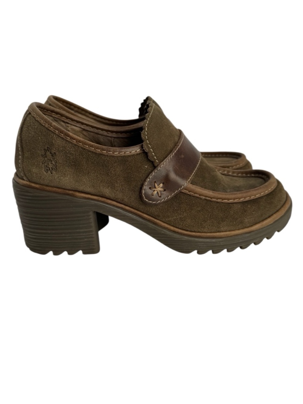 Fly London Brown Suede Platform 8-8.5 Mary Jane Heels Lug Sole EU 39